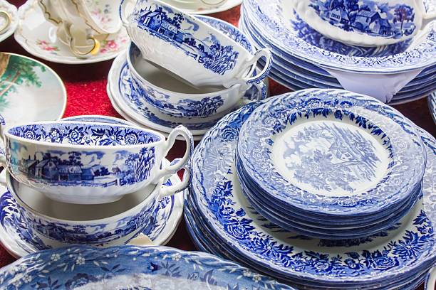 istock Vintage tea set at a flea market 585800122
