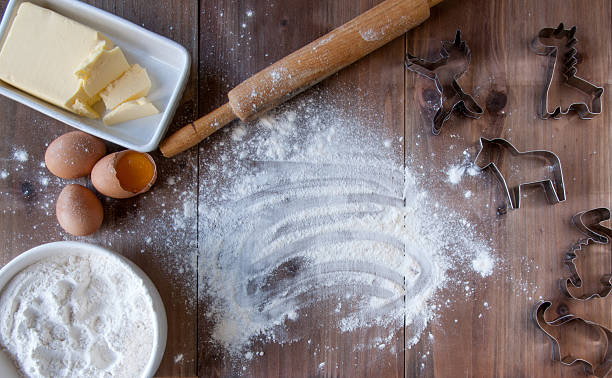 istock Wooden rustic table with everything you need for baking cookies 585801202