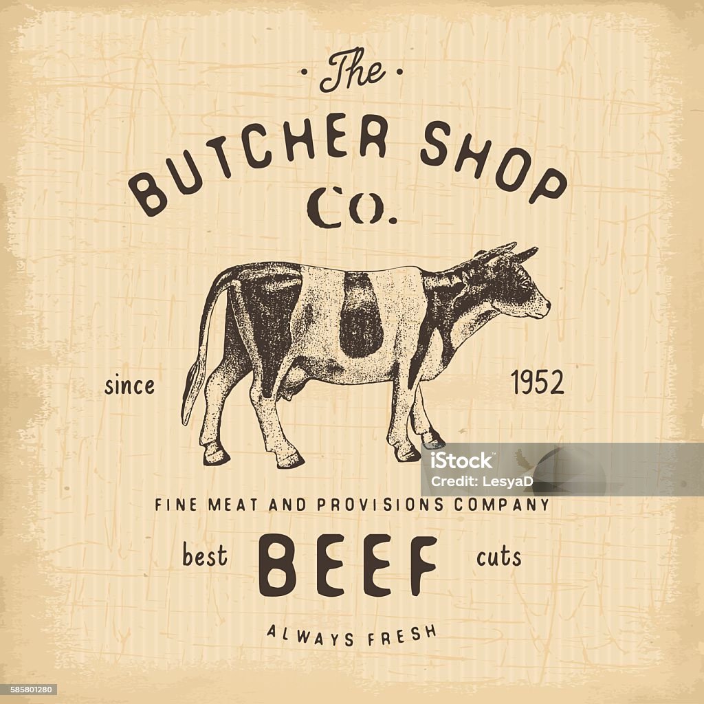 Butcher Shop vintage emblem beef meat products, butchery Label. vector Butcher Shop vintage emblem beef meat products, butchery Logo template retro style. Vintage Design for Logotype, Label, Badge and brand design. vector illustration. Butcher's Shop stock vector