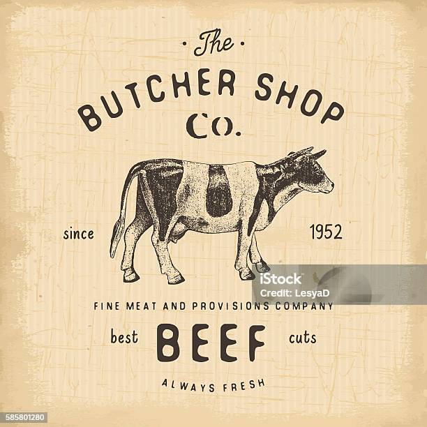 Butcher Shop Vintage Emblem Beef Meat Products Butchery Label Vector Stock Illustration - Download Image Now