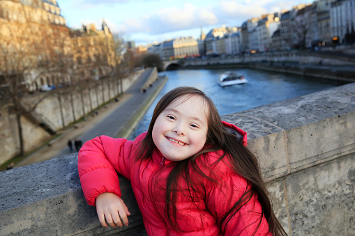 Portrait of little girl smiling in Paris