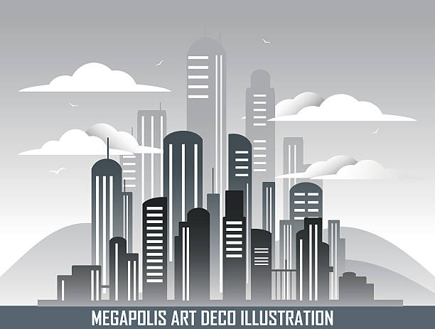 Retro megalopolis in art deco style. vector art illustration