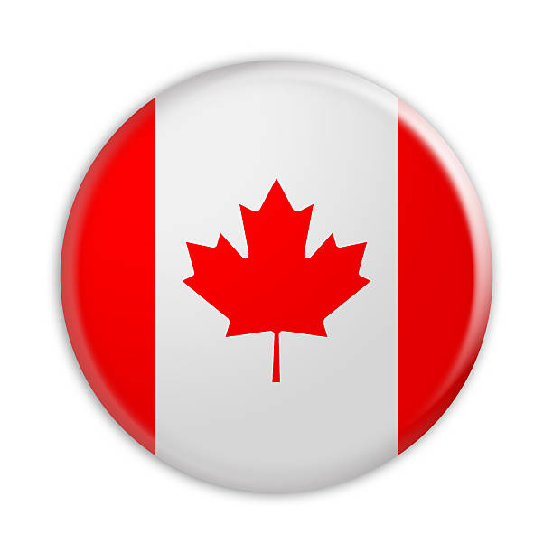 istock Glossy Badge Maple Leaf Flag of Canada, 3d illustration 585804590