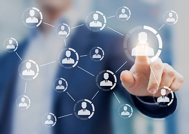 istock Professional networking, connections between business people, team, group of colleagues 585804852