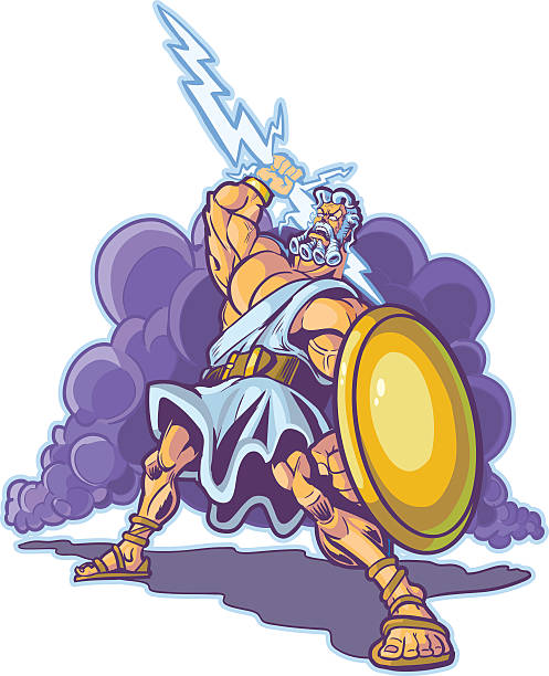 ilustrações de stock, clip art, desenhos animados e ícones de greek thunder god or titan mascot vector cartoon - vengeful