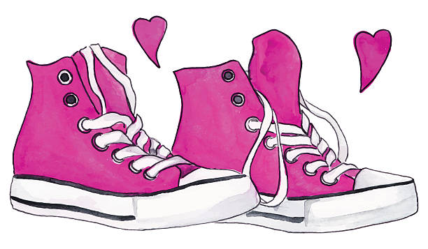 ilustraciones, imágenes clip art, dibujos animados e iconos de stock de acuarela rosa carmesí zapatillas par zapatos corazones amor vector aislado - illustration and painting pencil drawing image sports shoe