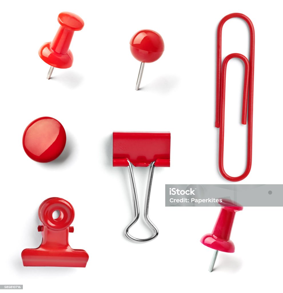 Push Pin Thumbtack Paper Clip Office Business Stock Photo - Download Image  Now - Binder Clip, Red, Clip - Office Supply - iStock