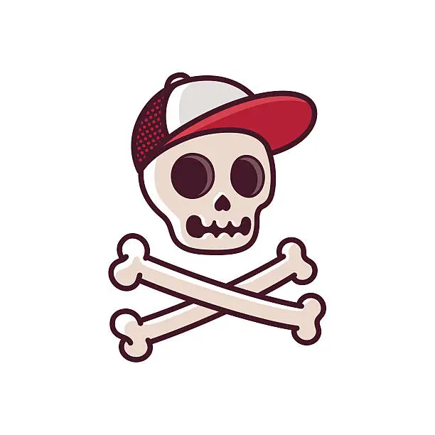 Vector illustration of Skull in baseball cap with crossbones