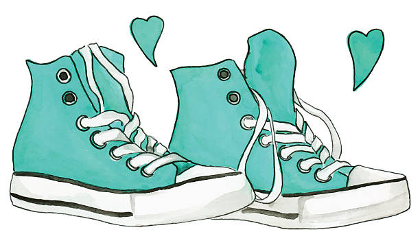 ilustraciones, imágenes clip art, dibujos animados e iconos de stock de acuarela menta zapatillas de deportes par de zapatos corazones amor vector aislado - illustration and painting pencil drawing image sports shoe