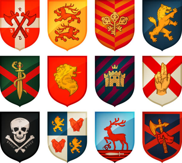 istock Collection of medieval shields and coat  arms. Kingdom, empire, castle 586043788