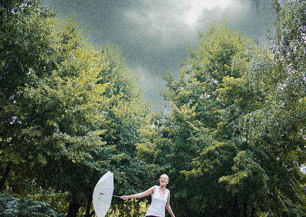 istock Smiling Woman with Umbrella 586044374