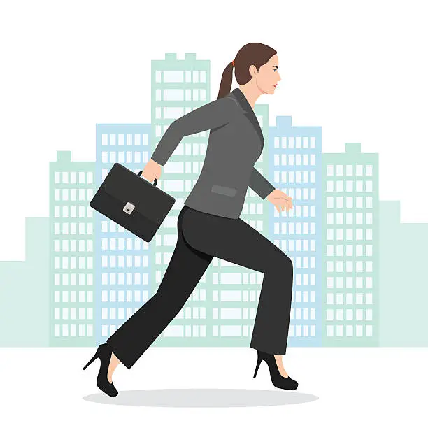 Vector illustration of Illustration of a Business Woman Running with her Briefcase
