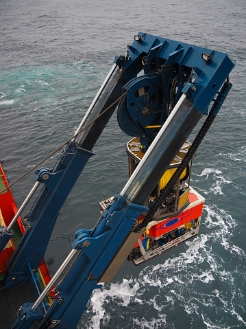 ROV or remote operated vehicle on a ship at sea
