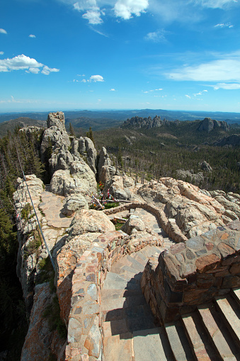 Stone staircase on Harney Peak Fire Lookout Tower in the Custer State Parks Black Elk Wilderness in the Black Hills of South Dakota USA