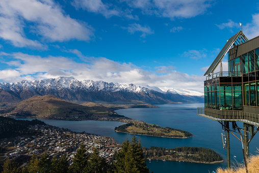 The SKYLINE restaurant is situated above Queenstown and you can get there with the cable cars or walk.