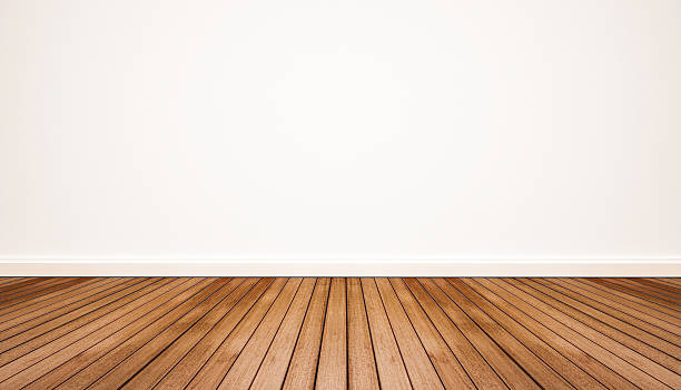 istock Wood floor with white wall 586050212