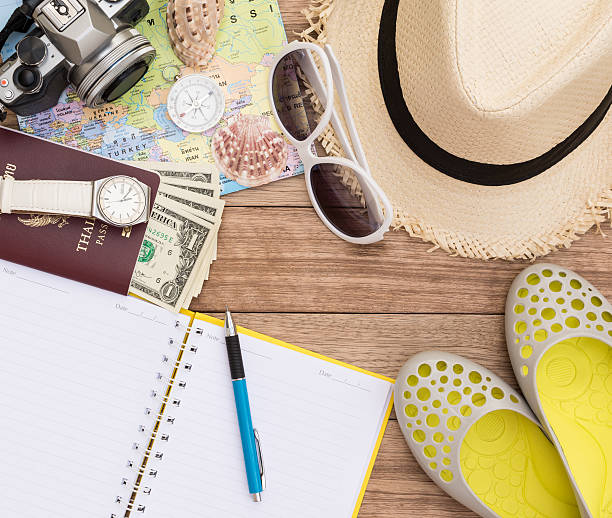 istock Travel concept on wooden table 586051816