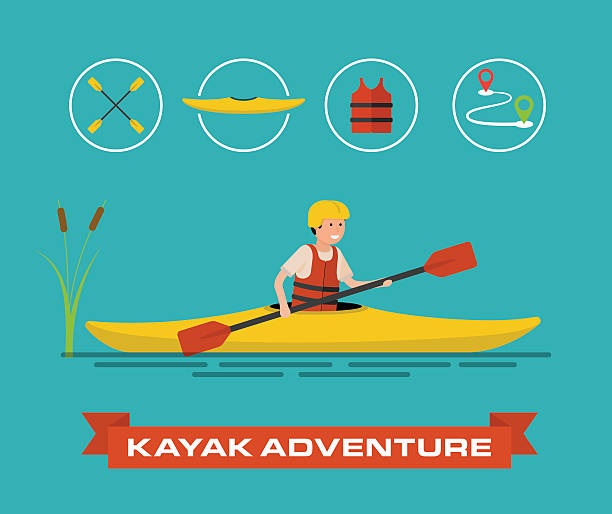 ilustrações de stock, clip art, desenhos animados e ícones de vector illustration of a cartoon kayaker. - canoe canoeing paddling oar