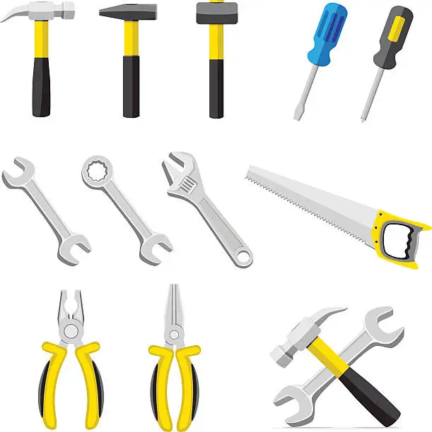 Vector illustration of set of different tools