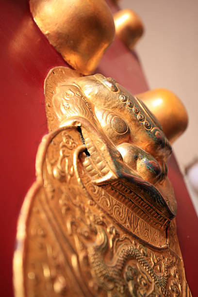 istock Ancient Chinese architecture copper door knocker 586054370