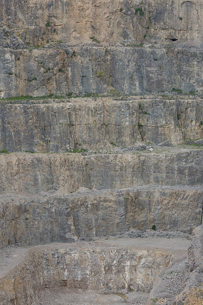 istock rock layers and tracks in an industrial limestone quarry 586055410