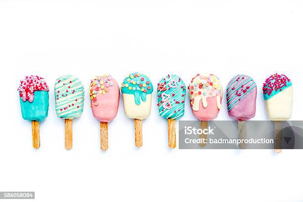 Different Variants Of Cake Pops Stock Photo - Download Image Now - Ice Cream, White Background, Flavored Ice