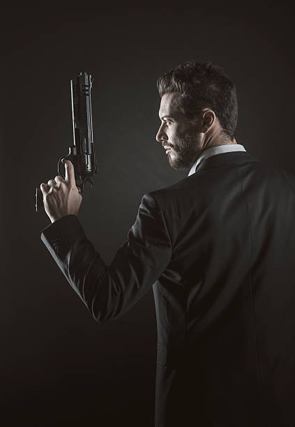 istock Brave man with dangerous weapon 586058648