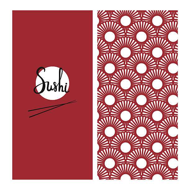 ilustraciones, imágenes clip art, dibujos animados e iconos de stock de plantilla de menú de comida japonesa con patrón sin costuras en el fondo. bien - sashimi