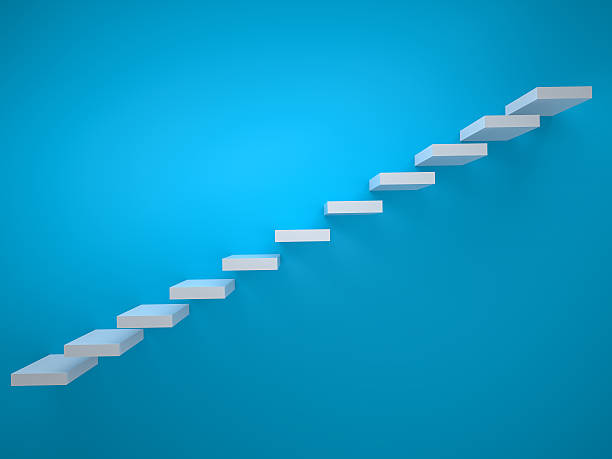 istock Simple stair icon on blue background 586059318