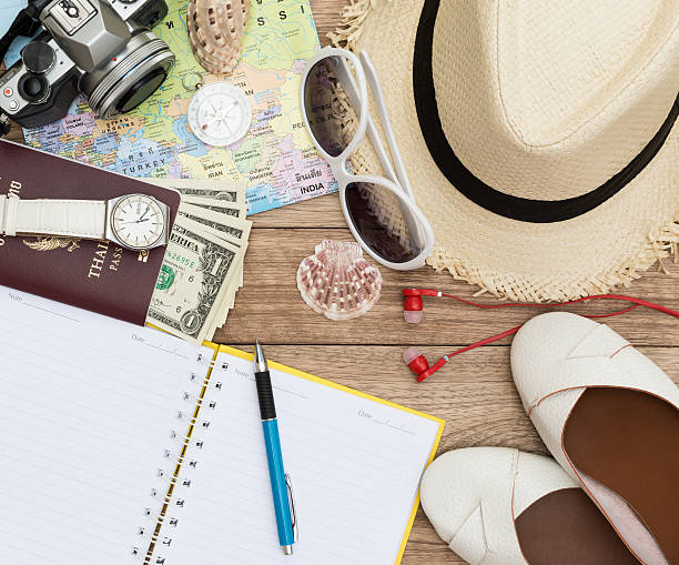 istock Travel concept on wooden table 586060028