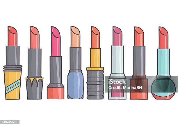 Set Of Colorful Trendy Lined Up Lipsticks Stock Illustration - Download Image Now - Adult, Arts Culture and Entertainment, Beauty