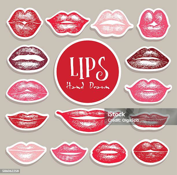 Real Lips Sticker Lips Set Stickers Design Element Stock Illustration - Download Image ...