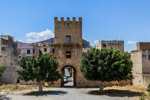 A view of the entrance tower of Palazzo Butera/Branciforte in Bagheria.
