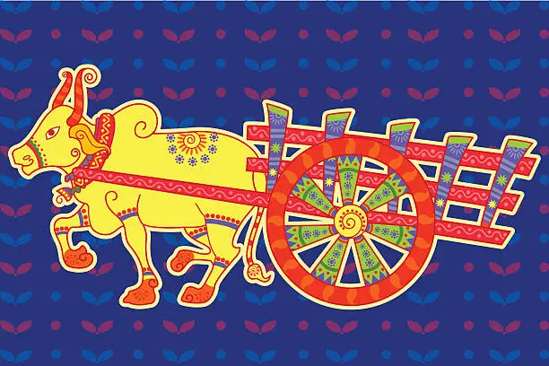 Vector illustration of Bullock cart in Indian art style