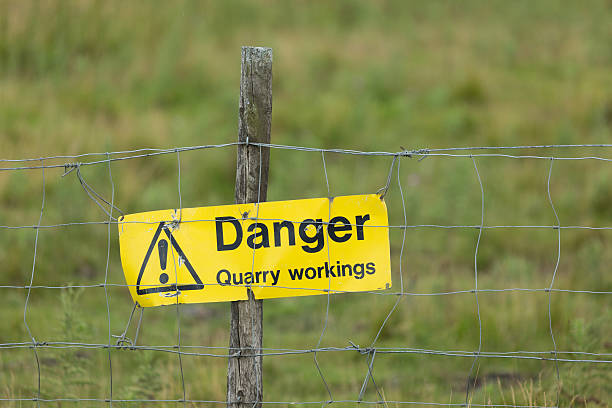 istock danger warning sign for an industrial quarry 586064114