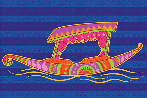 인도 예술 스타일의 시카라 보트 - kashmiri stock illustrations
