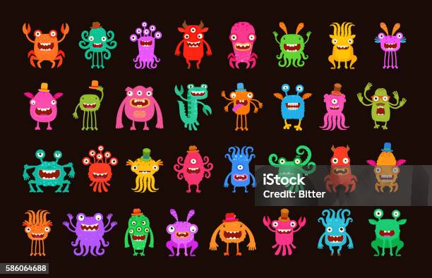 Big Collection Of Cartoon Funny Monsters Vector Illustration Stock Illustration - Download Image Now