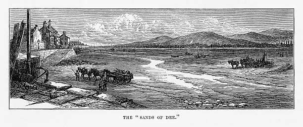 ilustrações, clipart, desenhos animados e ícones de areias do rio dee em chester, gales victorian gravura, 1840 - dee river illustrations