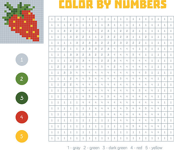 ilustrações, clipart, desenhos animados e ícones de cor por número, frutas e legumes, morango - worksheet