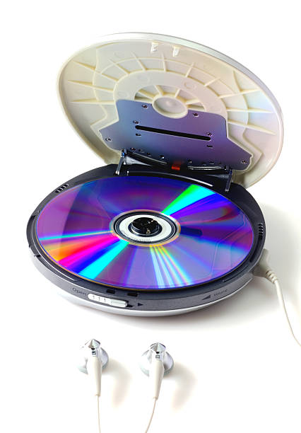 istock Portable CD audio player isolated on white background 586067184