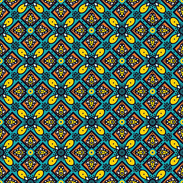 Blue ornament traditional Portuguese azulejos. Oriental seamless pattern Bright traditional Talavera ornament. Mexican seamless pattern simulates colorful glazed ceramic tiles. For fabrics, prints, t-shirts, bags, wrapping paper.Blue ornament traditional Portuguese azulejos. Oriental seamless pattern imitating the sky-blue glazed ceramic tiles, majolica. Azulejos for fabrics, prints, t-shirts, bags, wrapping paper. mexican tile cross stock illustrations