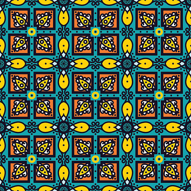 Blue ornament traditional Portuguese azulejos. Oriental seamless pattern Bright traditional Talavera ornament. Mexican seamless pattern simulates colorful glazed ceramic tiles. For fabrics, prints, t-shirts, bags, wrapping paper.Blue ornament traditional Portuguese azulejos. Oriental seamless pattern imitating the sky-blue glazed ceramic tiles, majolica. Azulejos for fabrics, prints, t-shirts, bags, wrapping paper. mexican tile cross stock illustrations