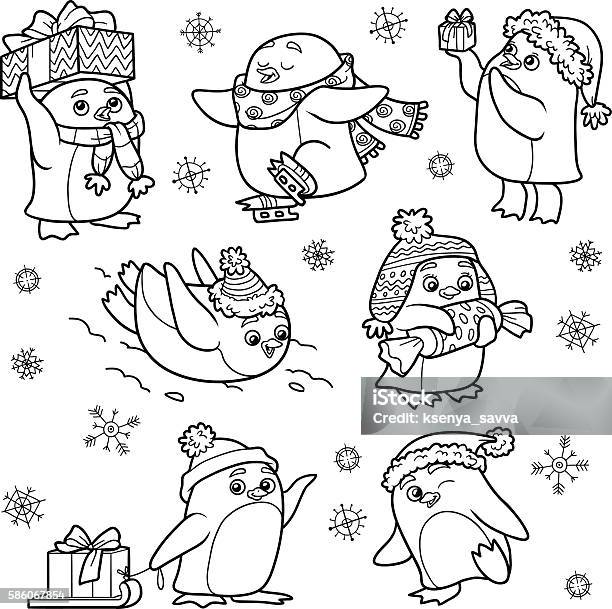 Set Of Animals Vector Family Of Penguins Stock Illustration - Download Image Now - Activity, Animal, Animal Family