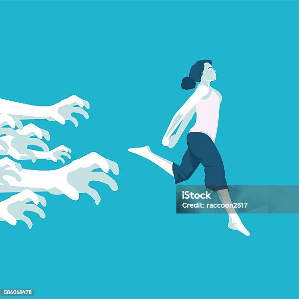 Girl Running Away From Problems Stock Illustration - Download Image Now - Women, Fear, Old-fashioned