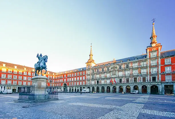 Morning Light at Plaza Mayor in Madrid , Spain