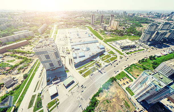 istock Aerial city view. Urban landscape. Copter shot. Panoramic image. 586070242