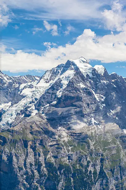 Stunning view of Jungfrau from from the view platform on top pf Schilthorn on Bernese Oberland, Canton of Bern, Switzerland