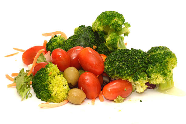 istock Group of healthy vegetables for salad on white background 586071202