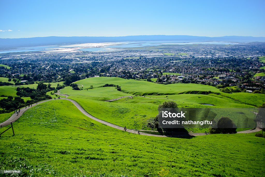 Mountain Wide Angle View of Bay Area Taken on the Mission Pea Mountain, California. Silicon Valley Stock Photo
