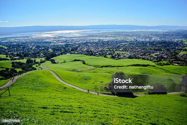 Mountain Wide Angle View Of Bay Area Stock Photo - Download Image Now - Silicon Valley, Agricultural Field, Backgrounds